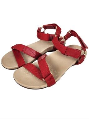 Vionic Rest Candace Sandals Leather Red Adjustable Straps Strappy Womens Size 7